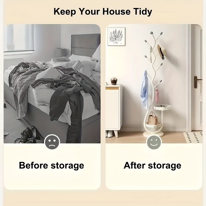 1pc Elegant Freestanding Metal Clothes Rack With Shelf - Multifunctional Vertical Garment Organizer, Mobile Design For Home Organization - Ideal For Coats, Hats, Scarves & More
