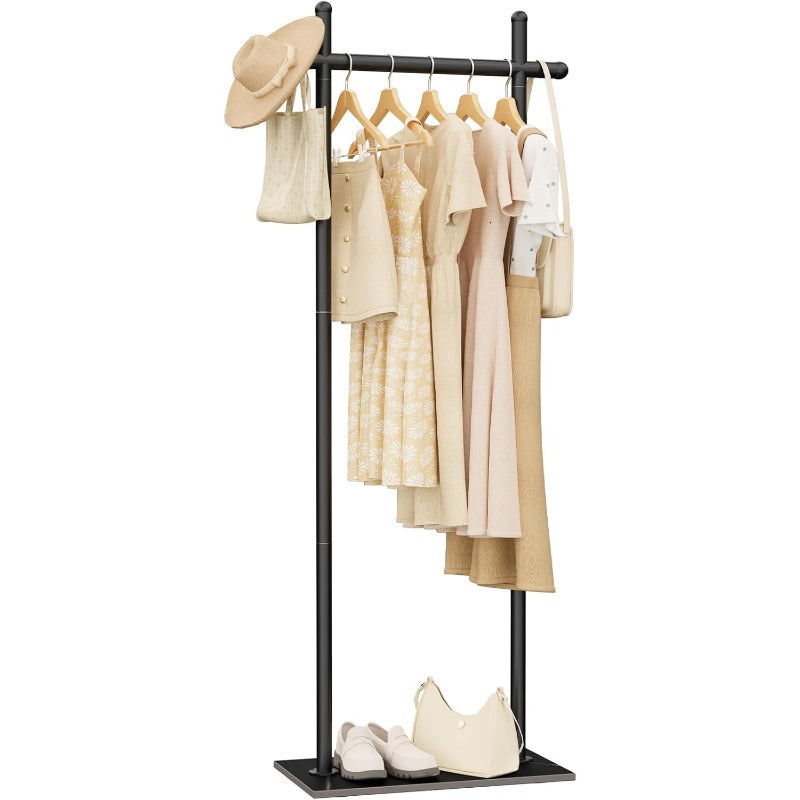 Coat Rack Freestanding with Natural Rock Base Metal Coat Hanger Stand Industrial Garment Rack Clothes Tree for Bedroom Living Room Office To Hang Clothes Hats 68.9in Black