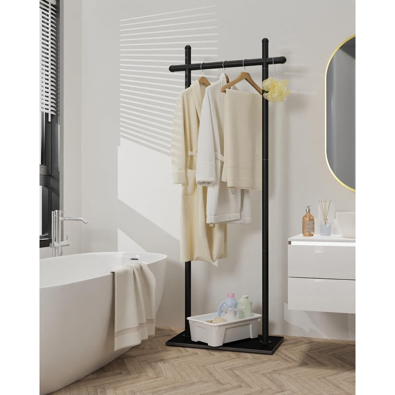 Coat Rack Freestanding with Natural Rock Base Metal Coat Hanger Stand Industrial Garment Rack Clothes Tree for Bedroom Living Room Office To Hang Clothes Hats 68.9in Black