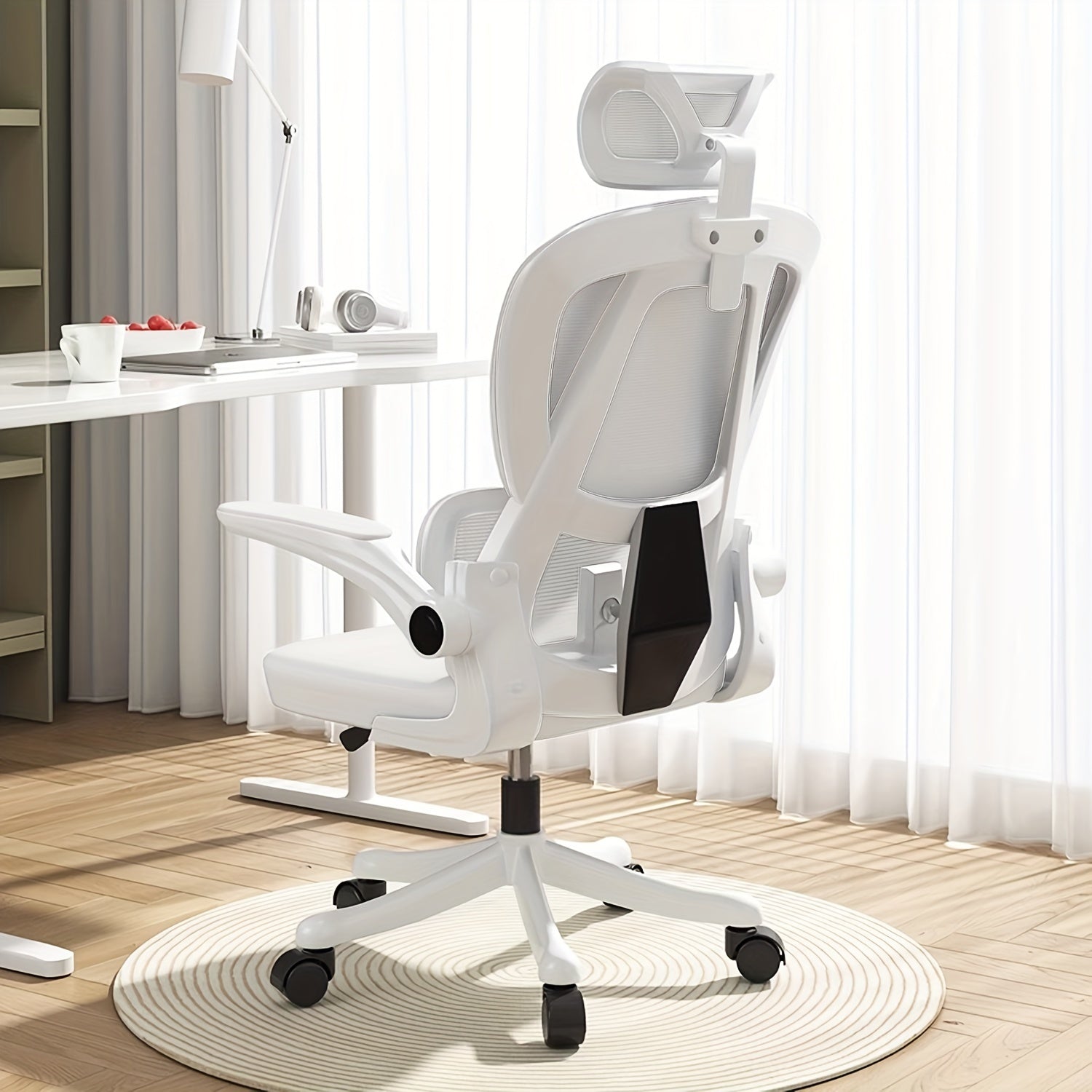 XUEGW Ergonomic Office Chair Comfort Home Desk Chair Adjustable High Back Mesh Chair Lumbar Support Computer Chair With Flip-up Arms For Work, Study, Gaming