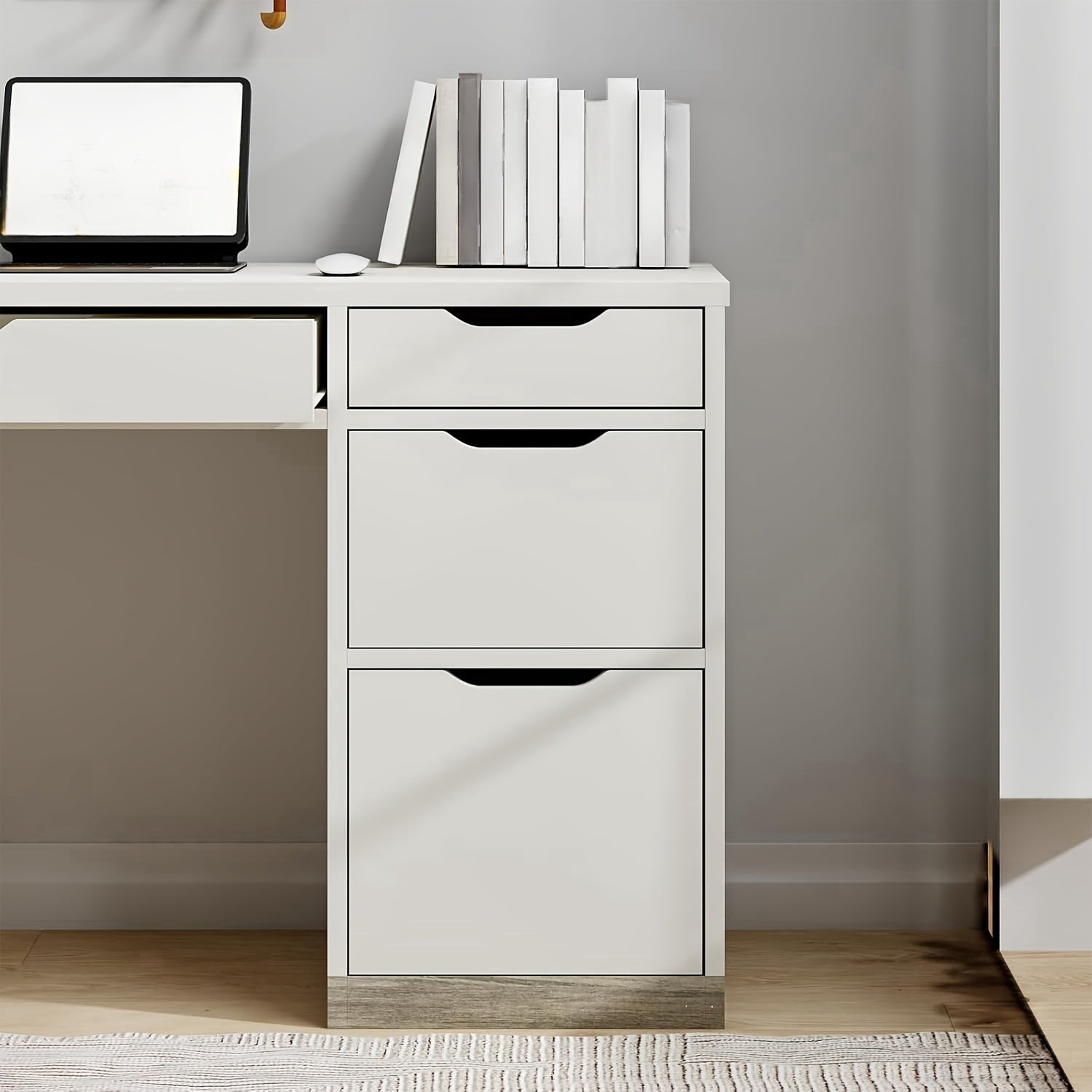 White And Walnut\u002FBrown\u002FWhite Computer Desk With Storage Drawers, Study Desk With 4 Drawers And File Cabinet, For Bedroom, Small Space, White And Walnut\u002FBrown\u002FWhite