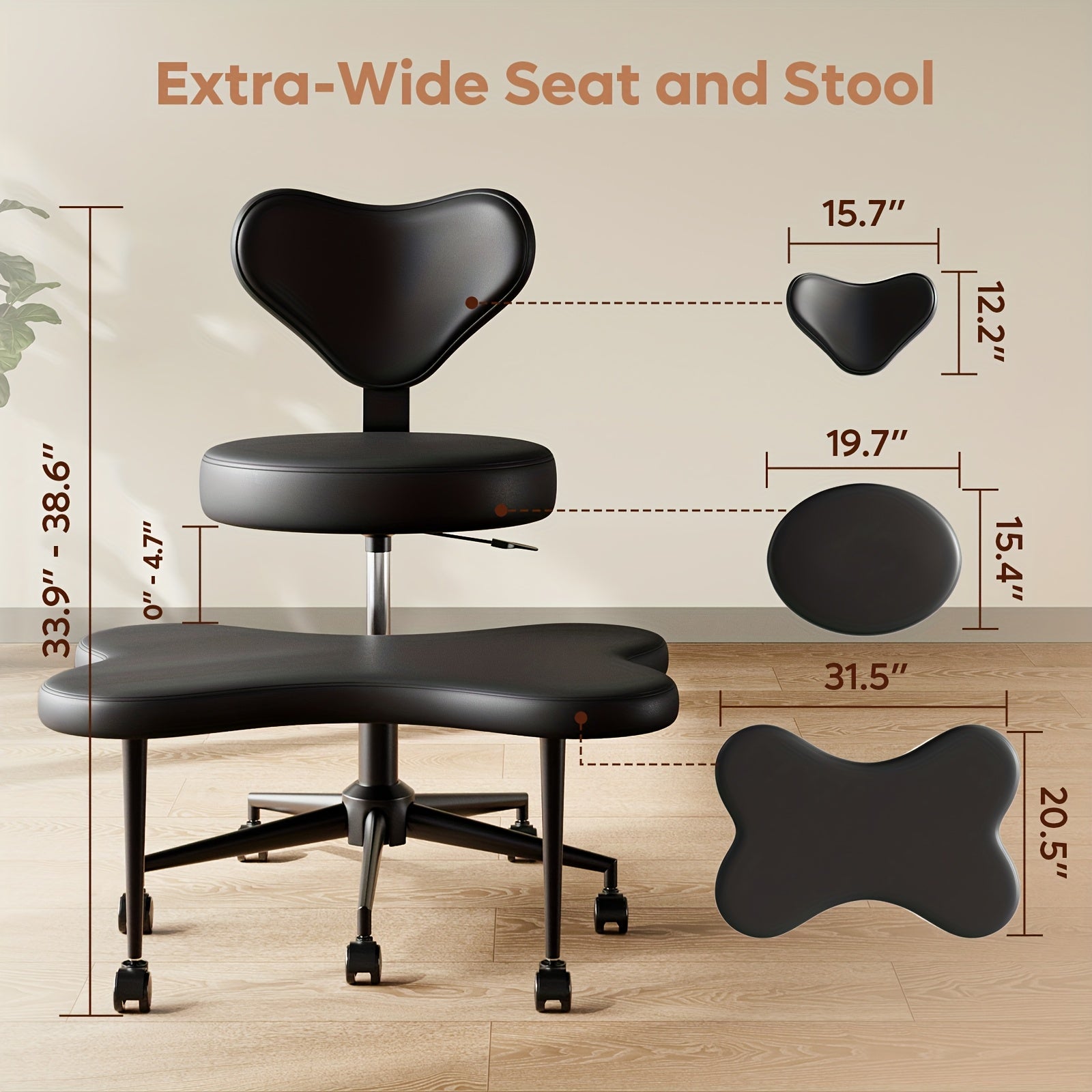 Ergonomic Office Chair Ergonomic Office Chair with Wheels, Cross Legged Chair, Height Adjustable Seat and Footstool, Ergonomic Back Support, Teddy Velvet White And Faux PU Black, Office Furniture Gift Choice
