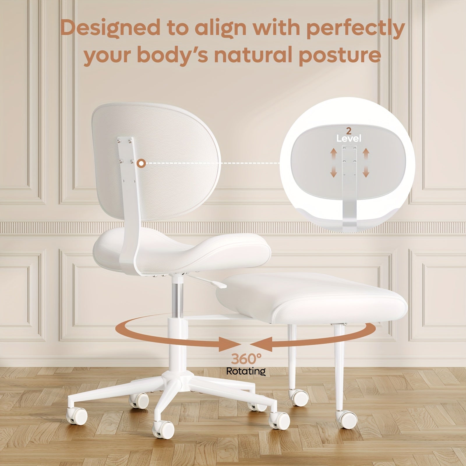 Pinmoco Upgrated Ergonomic Office Chair, Cross Legged Office Chair, Height Adjustable Back Support, 360° Swivel Seat and Stool, 5-Wheel Base, Heavy-Duty Rolling Desk Chair, Faux PU Black\u002FWhite, Upgrated Version