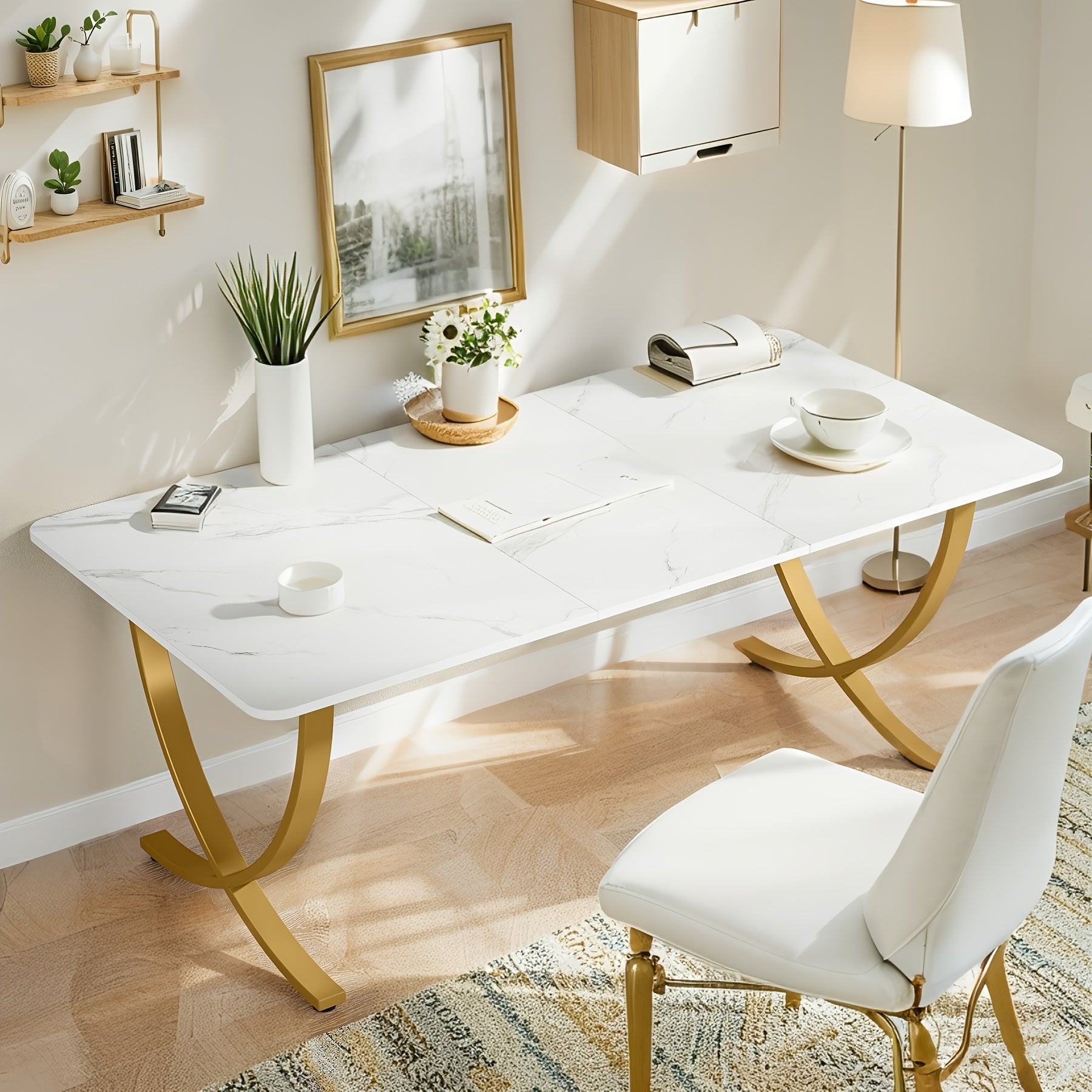 Computer Desk Office Desk, 63 Inch Gaming Desk, Modern PC Desk Work Table for Home Office