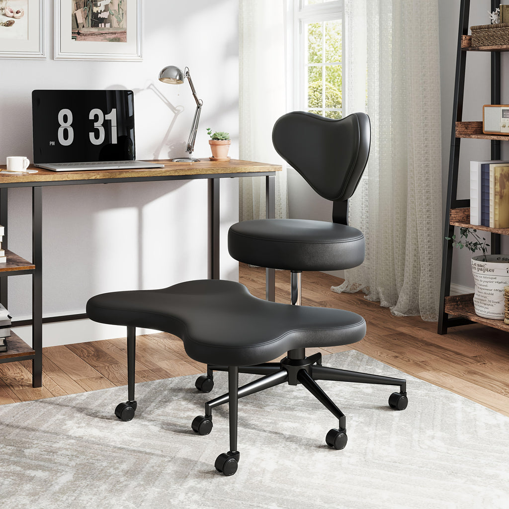 Ergonomic Office Chair Ergonomic Office Chair with Wheels, Cross Legged Chair, Height Adjustable Seat and Footstool, Ergonomic Back Support, Teddy Velvet White And Faux PU Black, Office Furniture Gift Choice