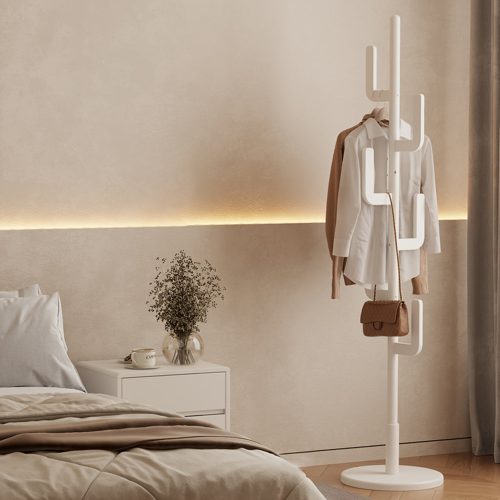 Kaslandi Space Entryway Furniture Coat Rack, Solid Wood Floor Standing Clothes Rack, Bedroom Home Garment Rack with Six Hooks, Multi-Style & Multi-Functional Hanging Coat Rack.