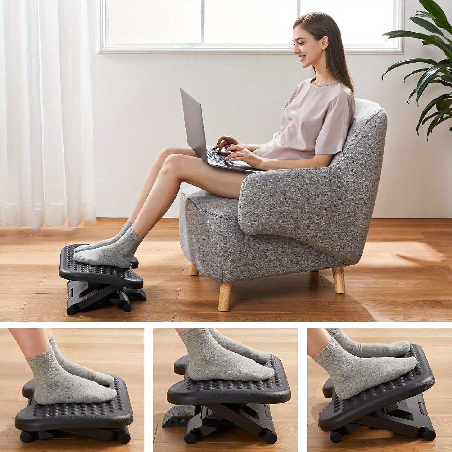 Ergonomic Footrest, Adjustable Under Desk Footrest, with 3 Height Position And 30 Degree Tilt Angle Adjustment, with Comfortable Texture Design, Use for Home And Office.