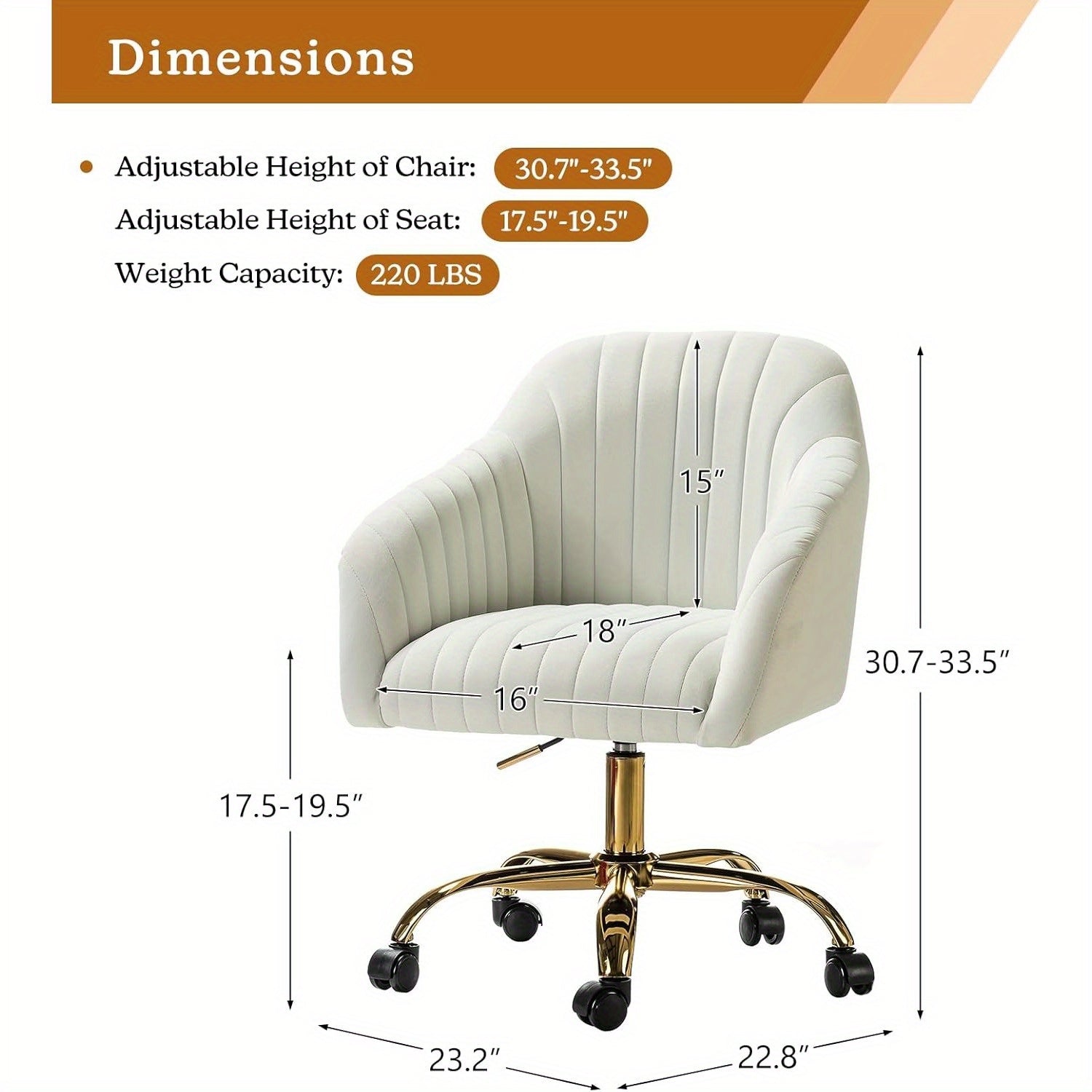 Velvet Home Office Desk Chair, Modern Cute Computer Task Chair, Stadium Seats For Sports Fields, Sport Event, Wheels Swivel Height Adjustable Upholstered Vanity Chair For Women, Girls, Golden Base