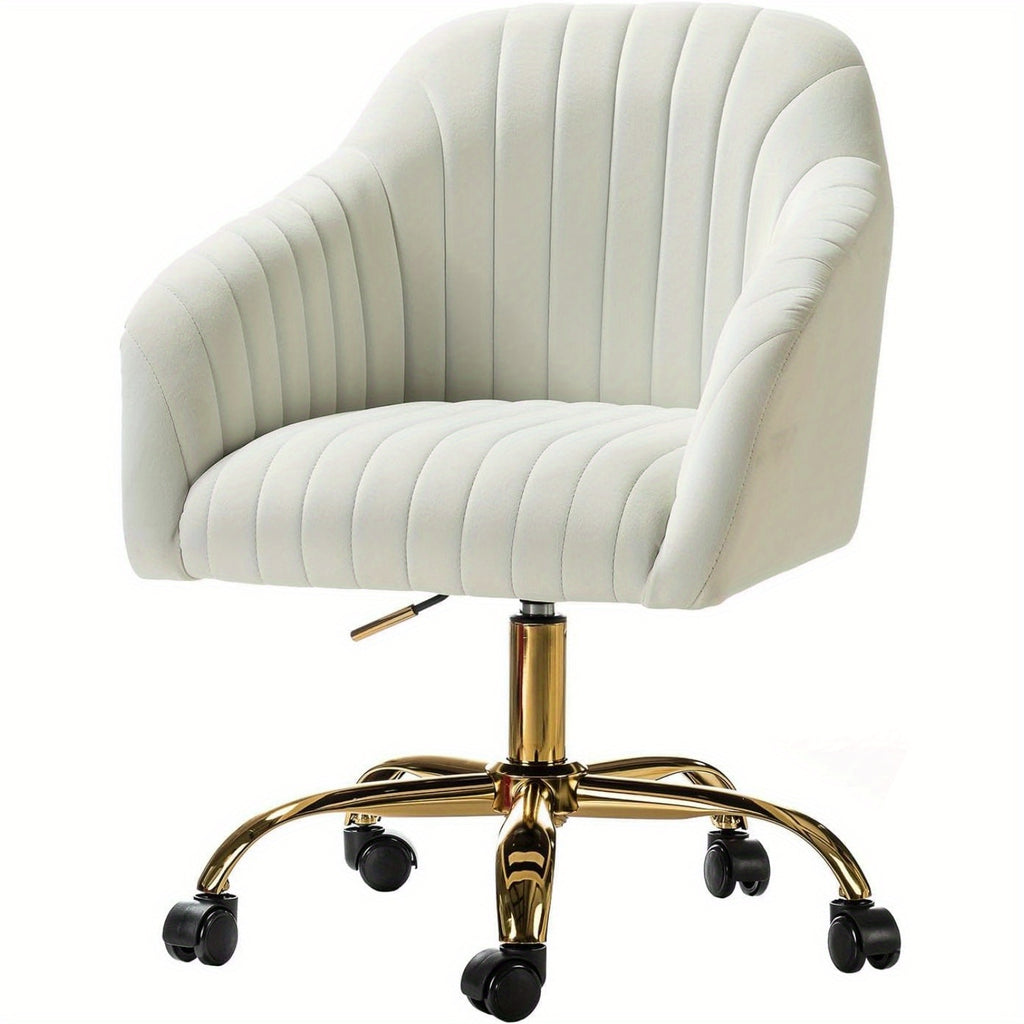 Velvet Home Office Desk Chair, Modern Cute Computer Task Chair, Stadium Seats For Sports Fields, Sport Event, Wheels Swivel Height Adjustable Upholstered Vanity Chair For Women, Girls, Golden Base