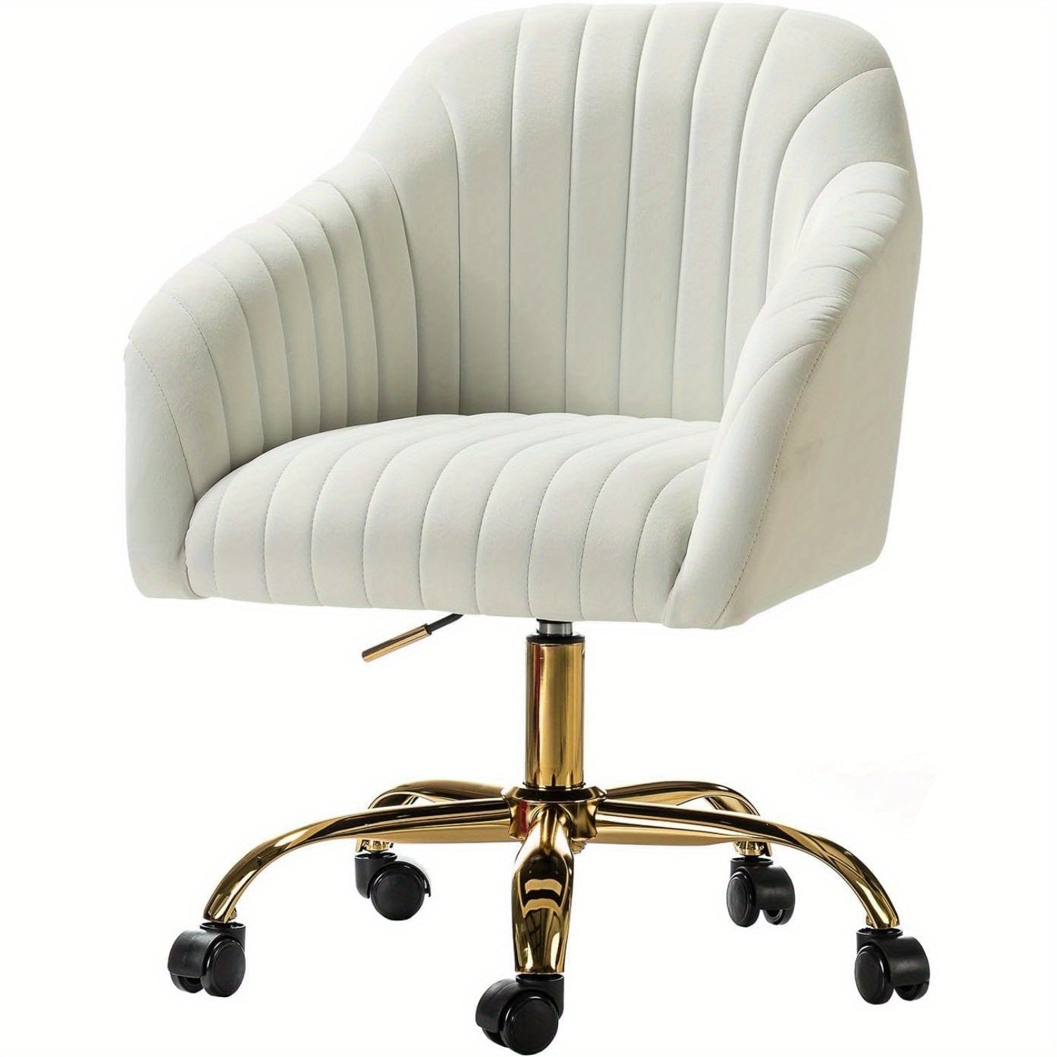 Velvet Home Office Desk Chair, Modern Cute Computer Task Chair, Stadium Seats For Sports Fields, Sport Event, Wheels Swivel Height Adjustable Upholstered Vanity Chair For Women, Girls, Golden Base