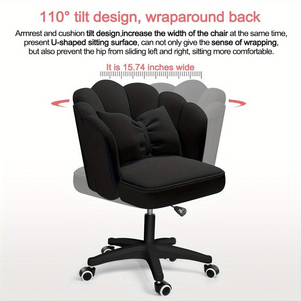 XUEGW Modern Fabric Office Chair with Memory Foam Seat & Adjustable Swivel Wheels - Ergonomic Solid Back Task Chair for Home Office, Vanity, Small Spaces - Black, Ergonomic Office Chair | Stylish Fabric Chair | Adjustable Swivel Chair
