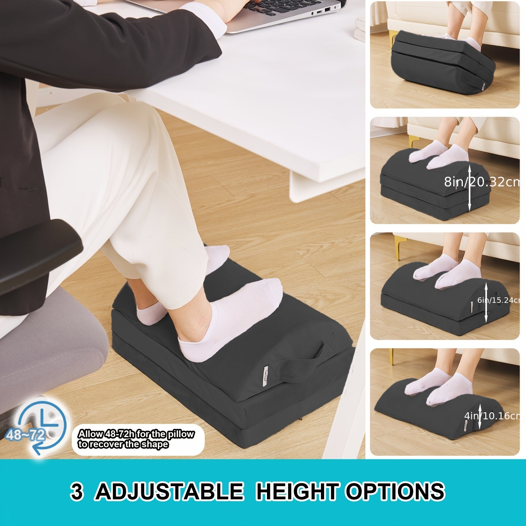 Foot Rest For Under Desk With Adjust Heights- Memory Foam Foot Stool - Back, Lumbar, And Knee Relax - Perfect For Office, Home, Working And Gaming Use