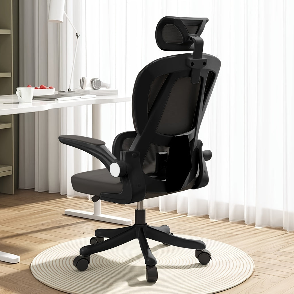 XUEGW Ergonomic Office Chair Comfort Home Desk Chair Adjustable High Back Mesh Chair Lumbar Support Computer Chair With Flip-up Arms For Work, Study, Gaming