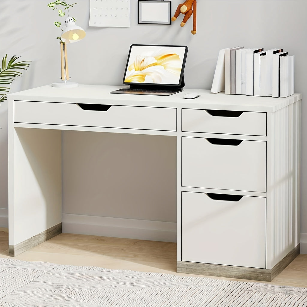 White And Walnut\u002FBrown\u002FWhite Computer Desk With Storage Drawers, Study Desk With 4 Drawers And File Cabinet, For Bedroom, Small Space, White And Walnut\u002FBrown\u002FWhite