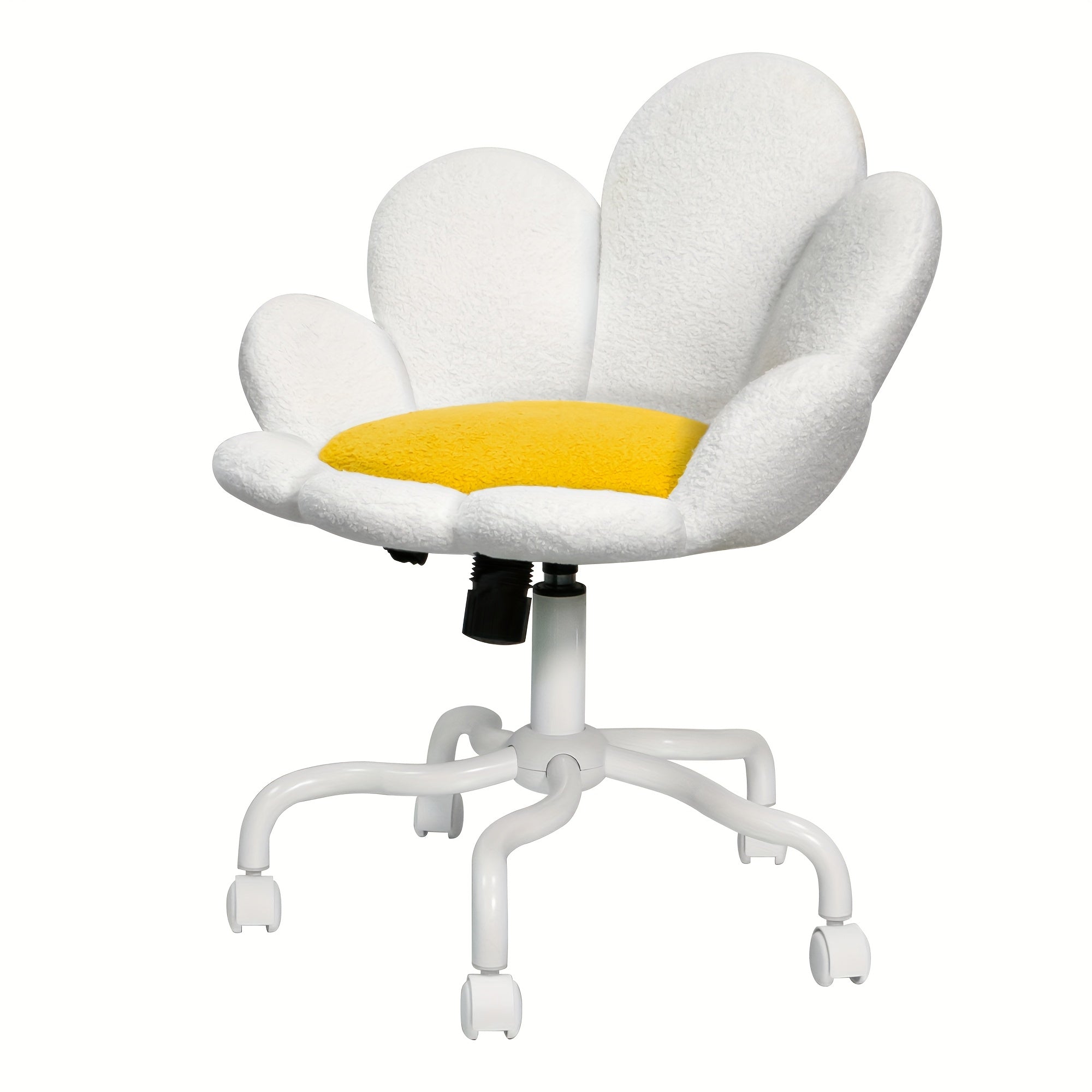 1pc Modern Adjustable Height Swivel Task Chair, Upholstered Petal Design Desk Chair with Mid-Back, Manual Rocking Operation, Painted Finish, Carpet Surface Compatible, Includes Casters - Home Office Computer Chair