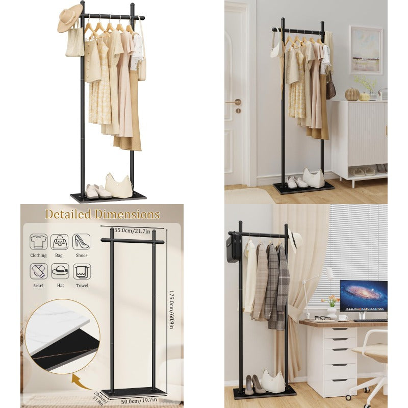 Coat Rack Freestanding with Natural Rock Base Metal Coat Hanger Stand Industrial Garment Rack Clothes Tree for Bedroom Living Room Office To Hang Clothes Hats 68.9in Black