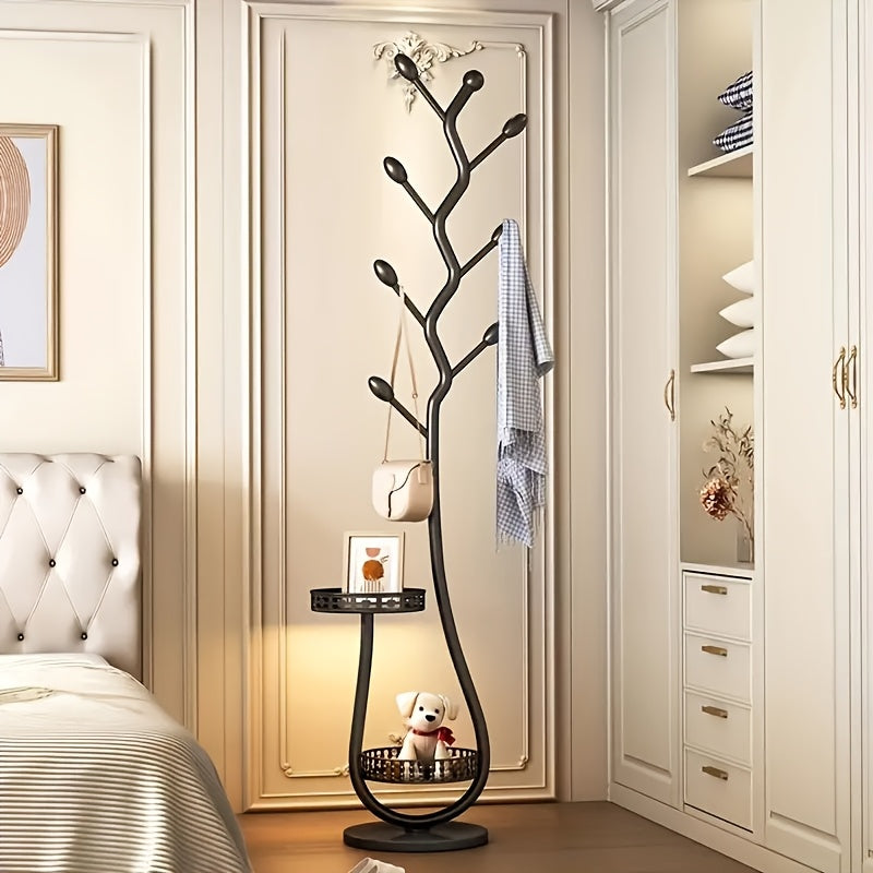 1pc Elegant Freestanding Metal Clothes Rack With Shelf - Multifunctional Vertical Garment Organizer, Mobile Design For Home Organization - Ideal For Coats, Hats, Scarves & More