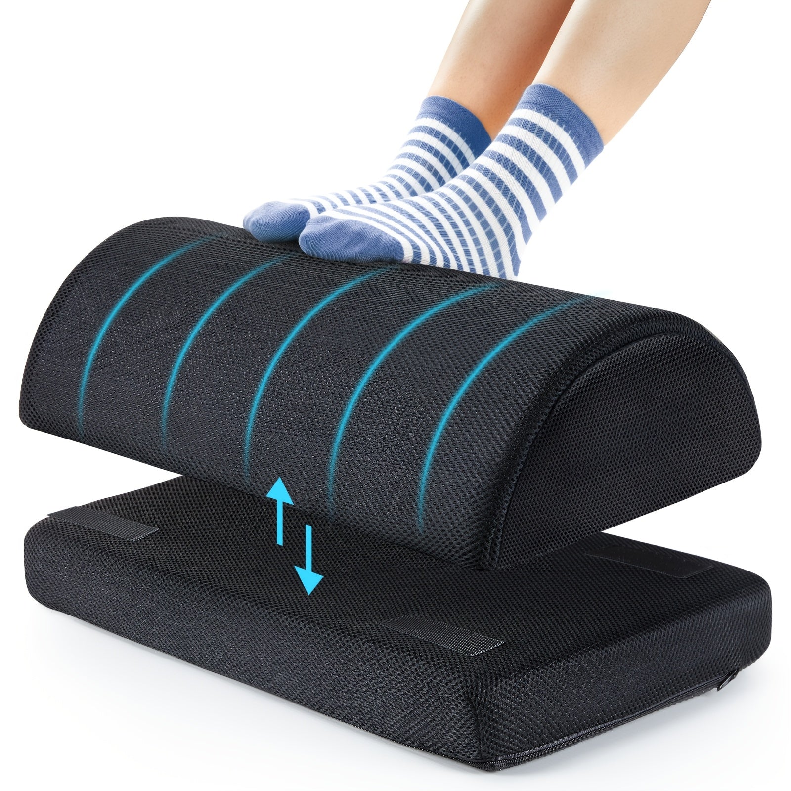 Adjustable Under-Desk Footrest with Massage Wheels, Under-Desk Footrest, Home Office Three-Position Height and 30-Degree Tilt Adjustable