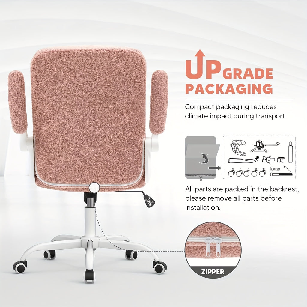 Office Chair Desk Chairs With Flip-up Arms And Wheels, Teddy Velvet Executive Home Office Chairs With Adjustable Height For Adults And Teens