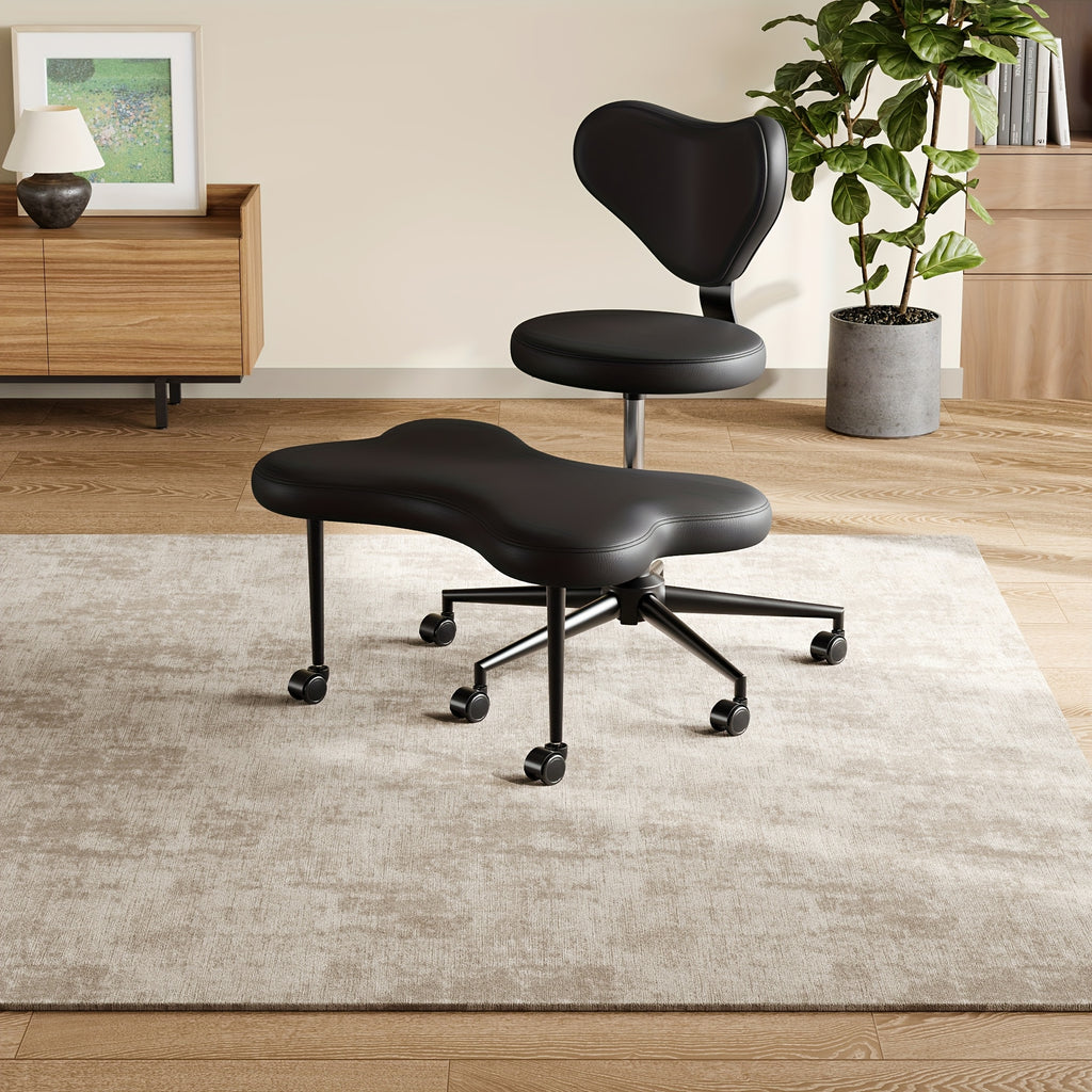 Ergonomic Office Chair Ergonomic Office Chair with Wheels, Cross Legged Chair, Height Adjustable Seat and Footstool, Ergonomic Back Support, Teddy Velvet White And Faux PU Black, Office Furniture Gift Choice