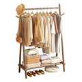 KASLANDI Free Shipping - Solid Wood Clothes Rack, Portable Garment Rack With Hooks And Shelf, Sturdy Freestanding Clothing Organizer For Coats, Dresses, Shoes, Bags, Easy To Assemble Storage Solution For Bedroom, Entryway, Living Room