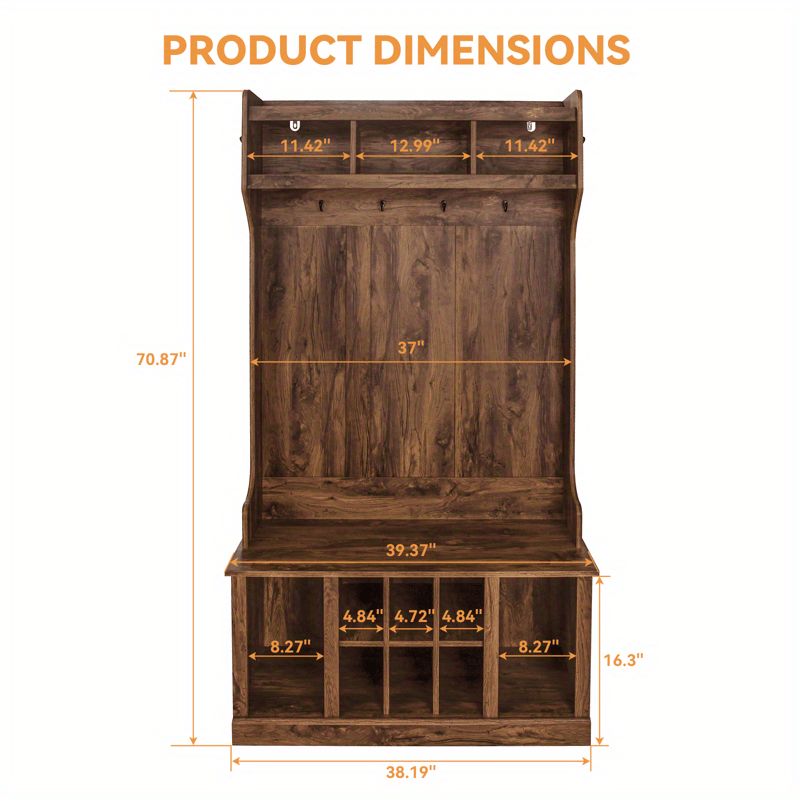 Hall Tree with Bench and Shoe Storage Entryway Bench with Coat Rack for Hallway