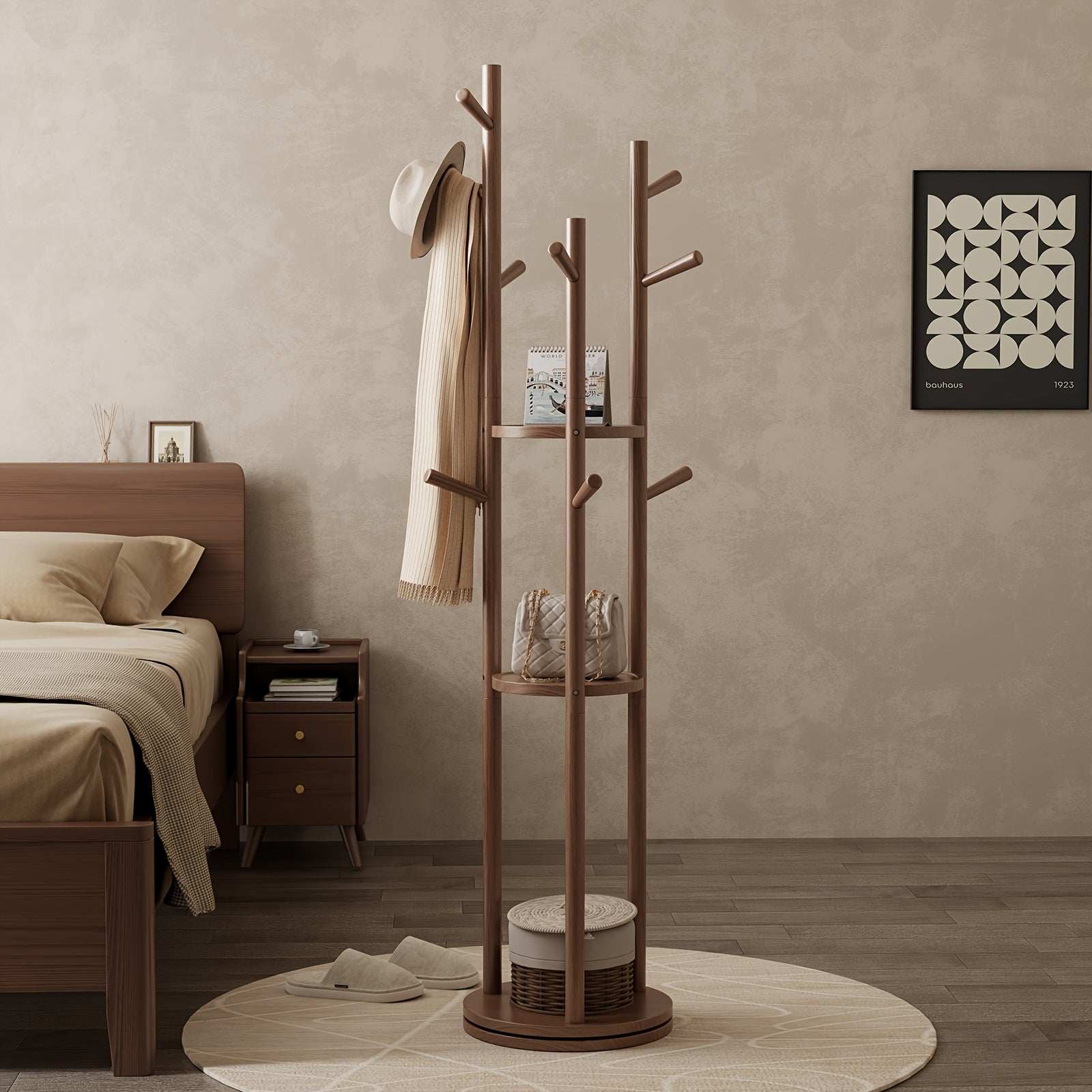 KASLANDI Furniture for Home, Solid Wood Rotary Coat Rack - Self-standing Hanger, Tree Floor Hanger, Foyer Furniture, Suitable for Entrance, Bedroom And Living Room, Hanging Coats And Bags,, Free Shipping