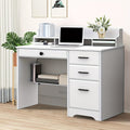 White, Brown, Wood Gray, Cream Computer Desk With 4 Drawers And Hutch, Home Office Writing Desk With File Drawer And Shelves For Small Spaces, Small Desk Study Table For Bedroom, White, Brown, Wood Gray, Cream