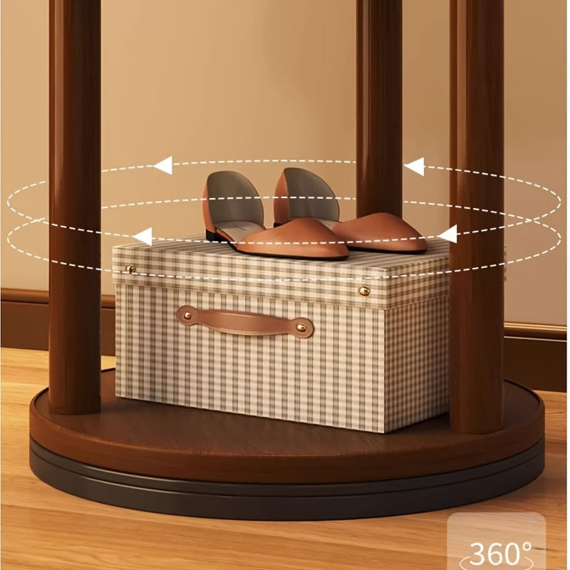 Rotary Solid Wood Coat Rack with 3 Shelves and 9 Hooks, Freestanding Sturdy Coat Tree for Entryway, Bedroom - Multi-Purpose Storage Organizer for Coats, Bags, Coat Rack Stand, 360-degree Rotation, Independent