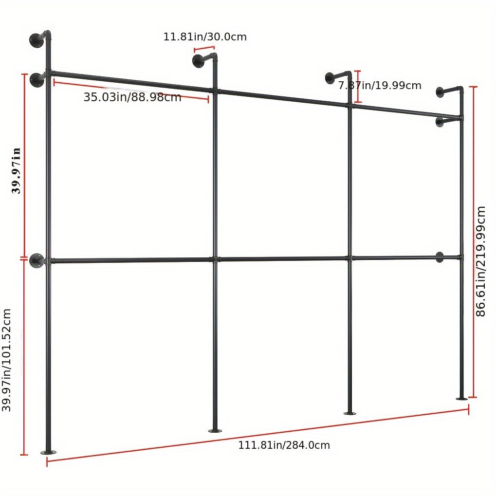 Space-Saving Industrial Pipe Clothing Rack Wall Mounted - Heavy Duty, Adjustable Garment Display For Bedroom, Cloakroom & Retail Stores, Christmas Decor, Walk In Hanger, Home Clothing Storage Supplies