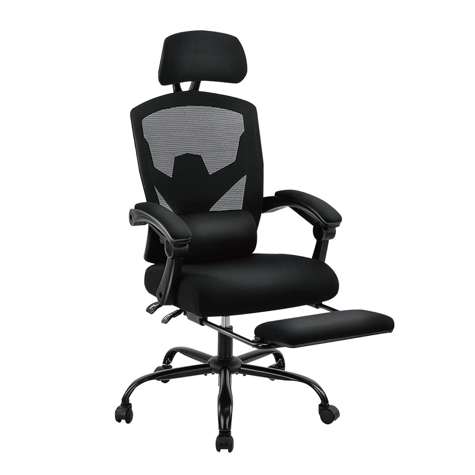 Home Office Desk Chair with Footrest and Headrest, High-Back Mesh Rolling Swivel Reclining Chairs with Wheels, Comfortable Headrest, Lumbar Support, Comfy Arms for Home, Office, Gaming, Student