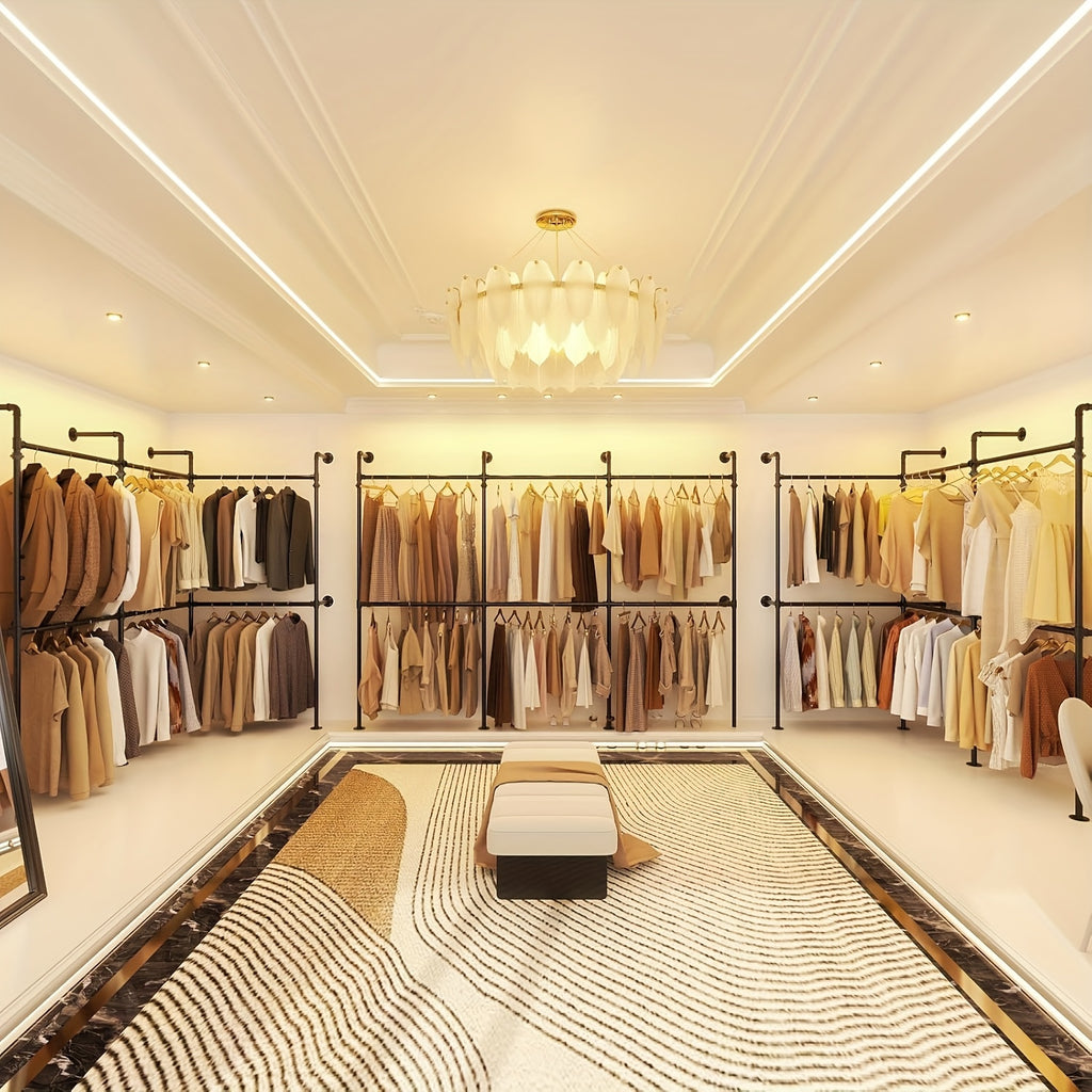 Space-Saving Industrial Pipe Clothing Rack Wall Mounted - Heavy Duty, Adjustable Garment Display For Bedroom, Cloakroom & Retail Stores, Christmas Decor, Walk In Hanger, Home Clothing Storage Supplies