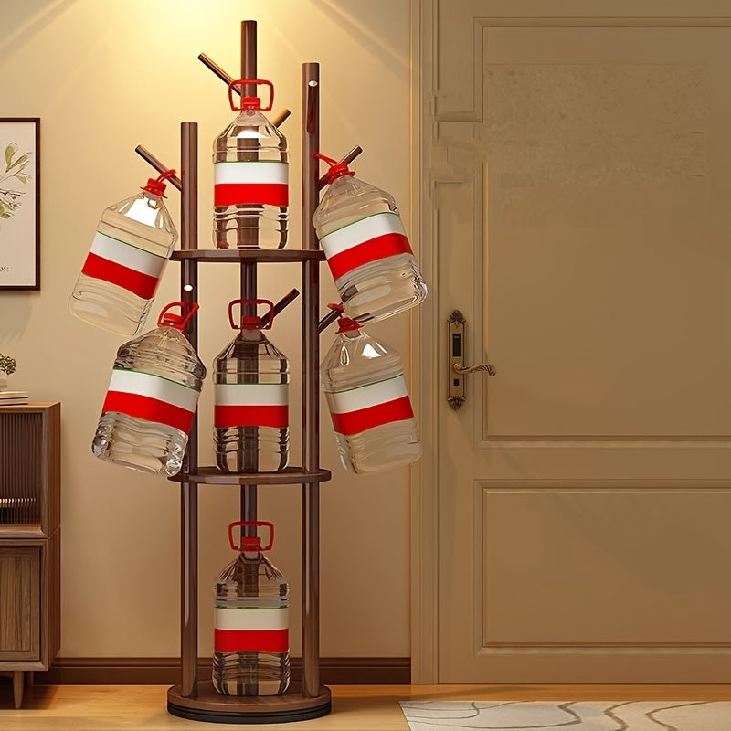 Rotary Solid Wood Coat Rack with 3 Shelves and 9 Hooks, Freestanding Sturdy Coat Tree for Entryway, Bedroom - Multi-Purpose Storage Organizer for Coats, Bags, Coat Rack Stand, 360-degree Rotation, Independent