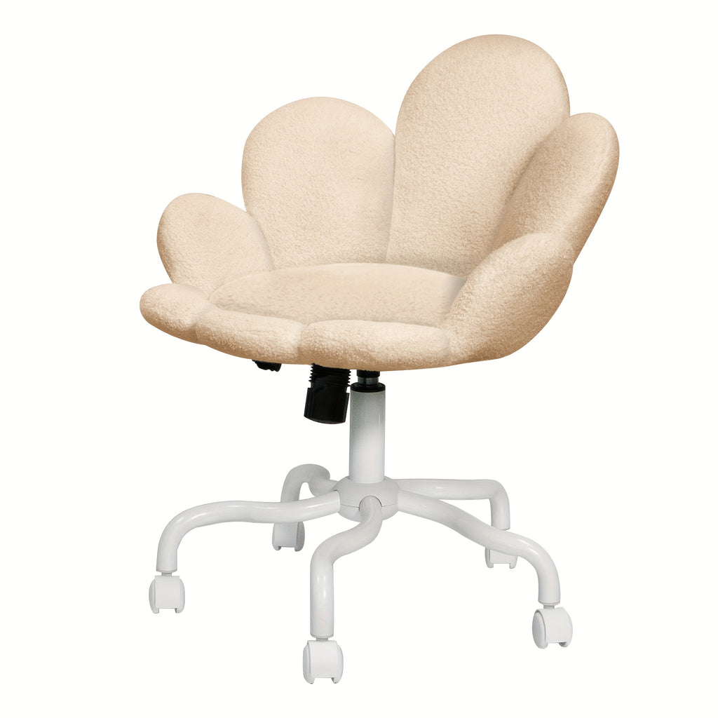 1pc Modern Adjustable Height Swivel Task Chair, Upholstered Petal Design Desk Chair with Mid-Back, Manual Rocking Operation, Painted Finish, Carpet Surface Compatible, Includes Casters - Home Office Computer Chair