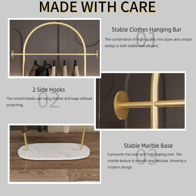 Metal Golden Coat Rack Freestanding Entryway Stand Hat Coat Hanger Small Clothing Rack Modern