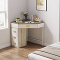 Triangle Corner Desk, Modern Computer Desk With 3 Drawers, 90-Degree Writing Desk PC Table Makeup Vanity Desk With Storage For Home Office, Living Room, Bedroom (White And Grey)