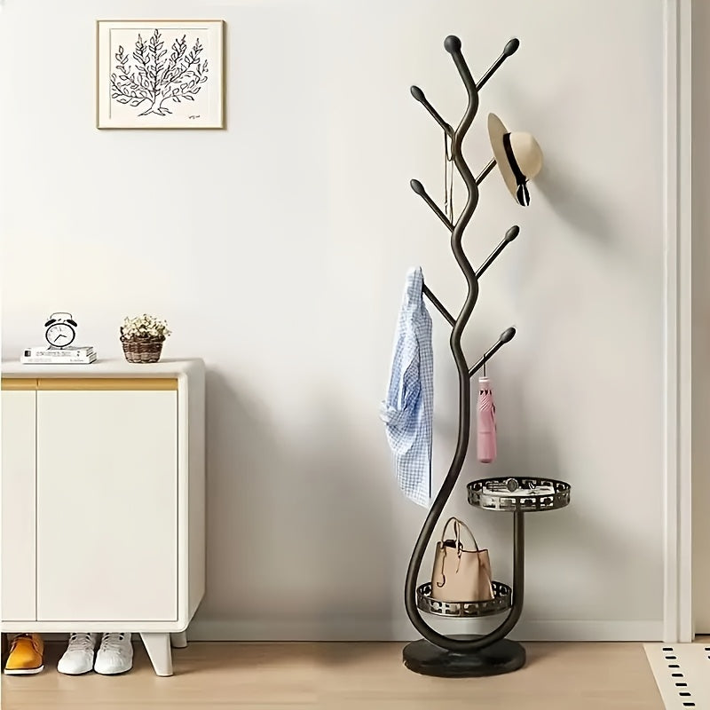 1pc Elegant Freestanding Metal Clothes Rack With Shelf - Multifunctional Vertical Garment Organizer, Mobile Design For Home Organization - Ideal For Coats, Hats, Scarves & More