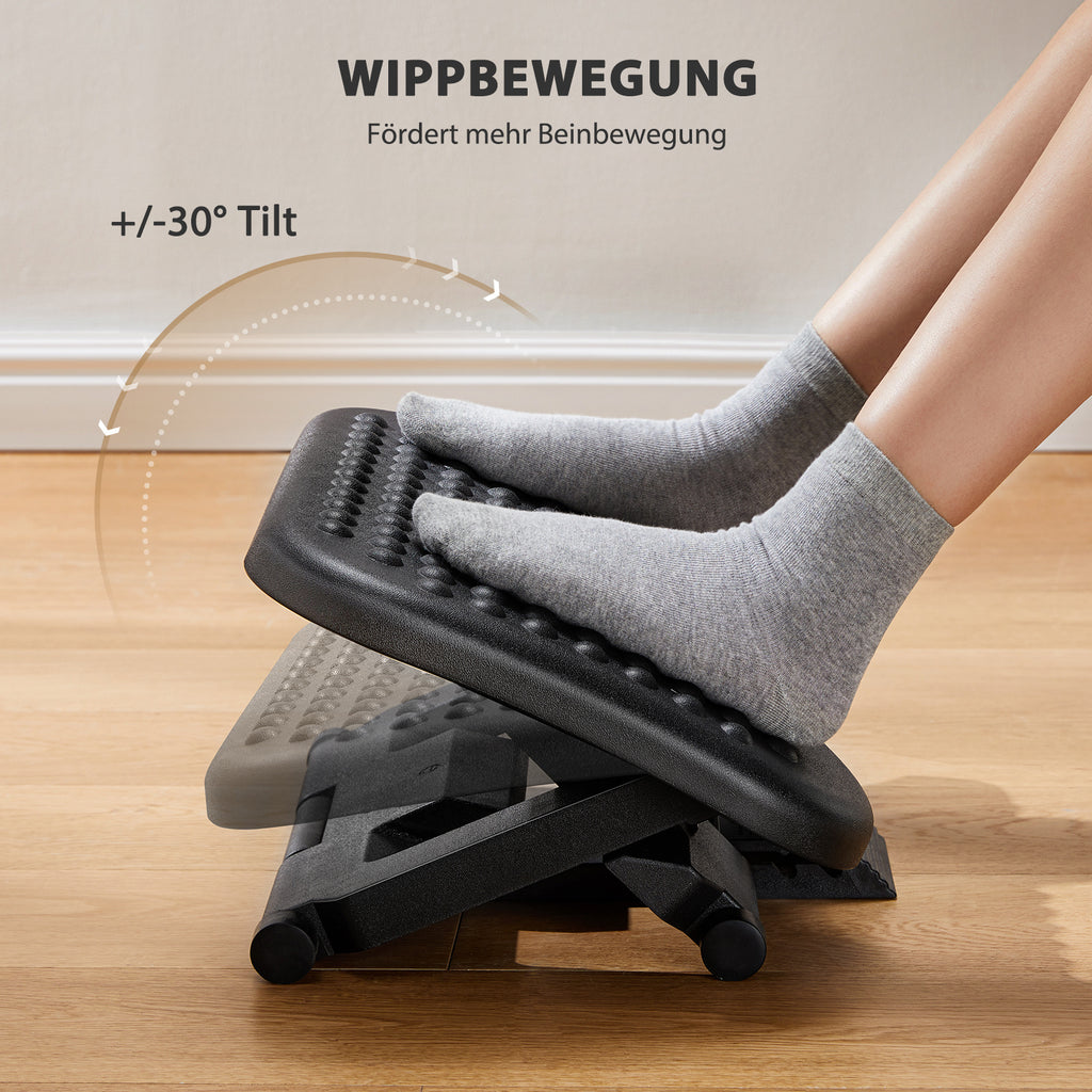 Adjustable Under-Desk Footrest with Massage Wheels, Under-Desk Footrest, Home Office Three-Position Height and 30-Degree Tilt Adjustable