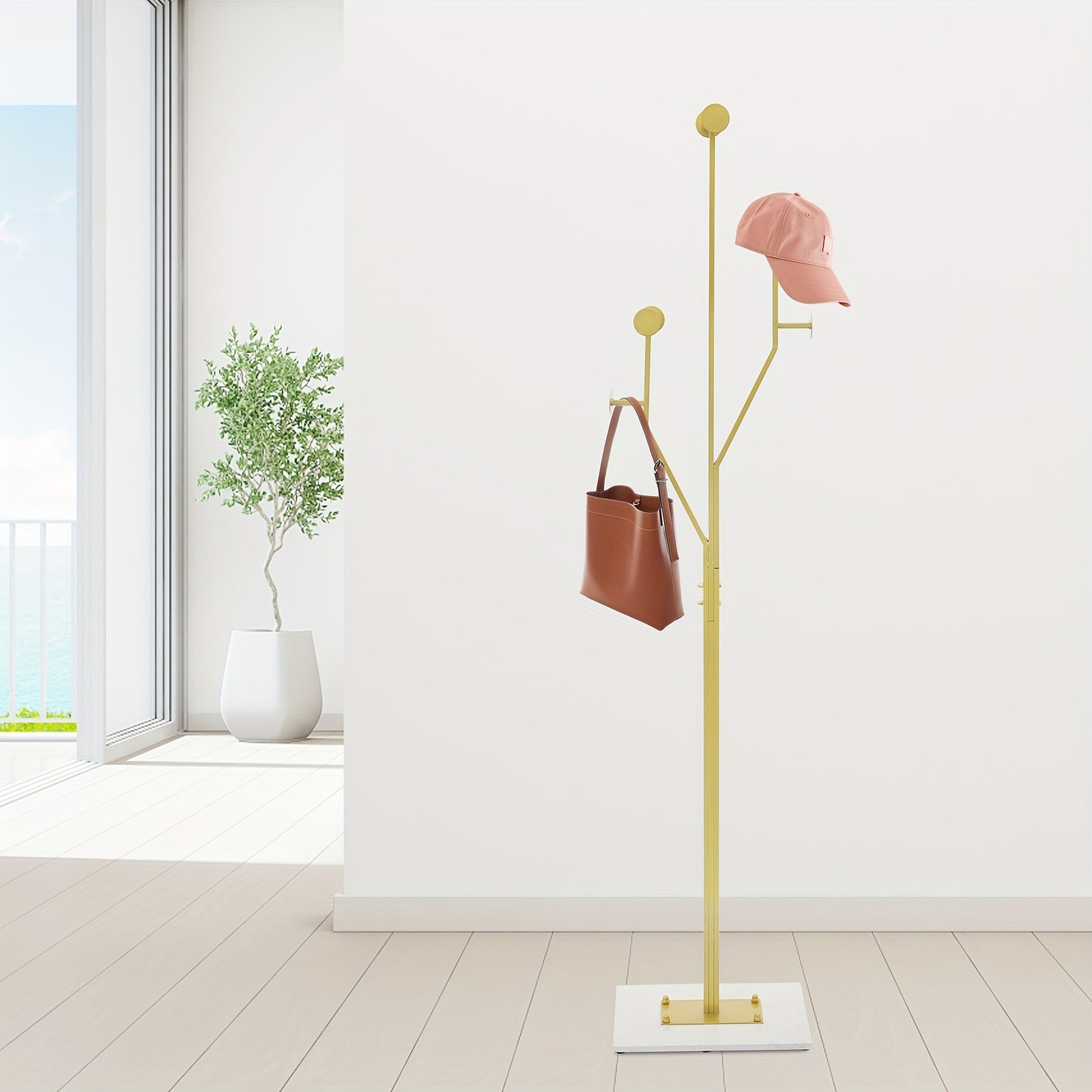 OUKANG Floor Standing Modern Metal Coat Rack With Foot Pads Retail Garment Rack Bag Coat Hat Display Stand Floor Standing Entryway Multifunctional Storage For Hanging Clothes