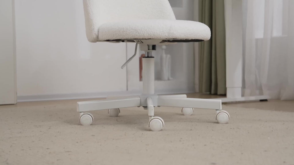 VINGLI Modern Teddy Fluffy Small Office Chair,Cute Desk Chair with Wheels,Gold Base\u002FStuds, Comfy Armless Swivel Vanity Task Chair, Nail Tech Chair for Bedroom,Small Space
