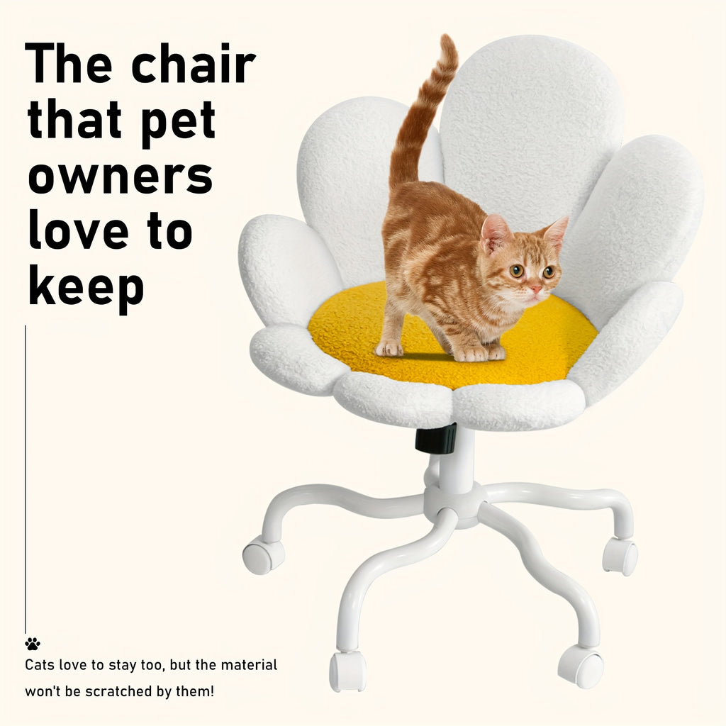 1pc Modern Adjustable Height Swivel Task Chair, Upholstered Petal Design Desk Chair with Mid-Back, Manual Rocking Operation, Painted Finish, Carpet Surface Compatible, Includes Casters - Home Office Computer Chair