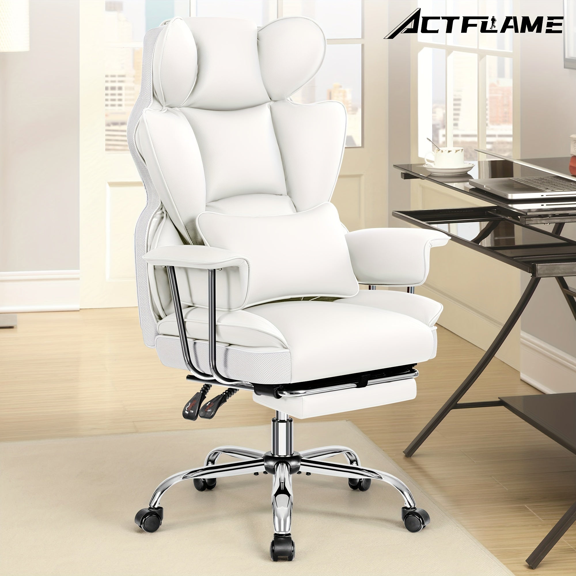 Actflame 500LBS Big And Tall Ergonomic Office Chair- Executive High-Back Leather Office Desk Chair for Plus-Size Users with Lumbar Support& Footrest- Perfect for Home Office | Back to School