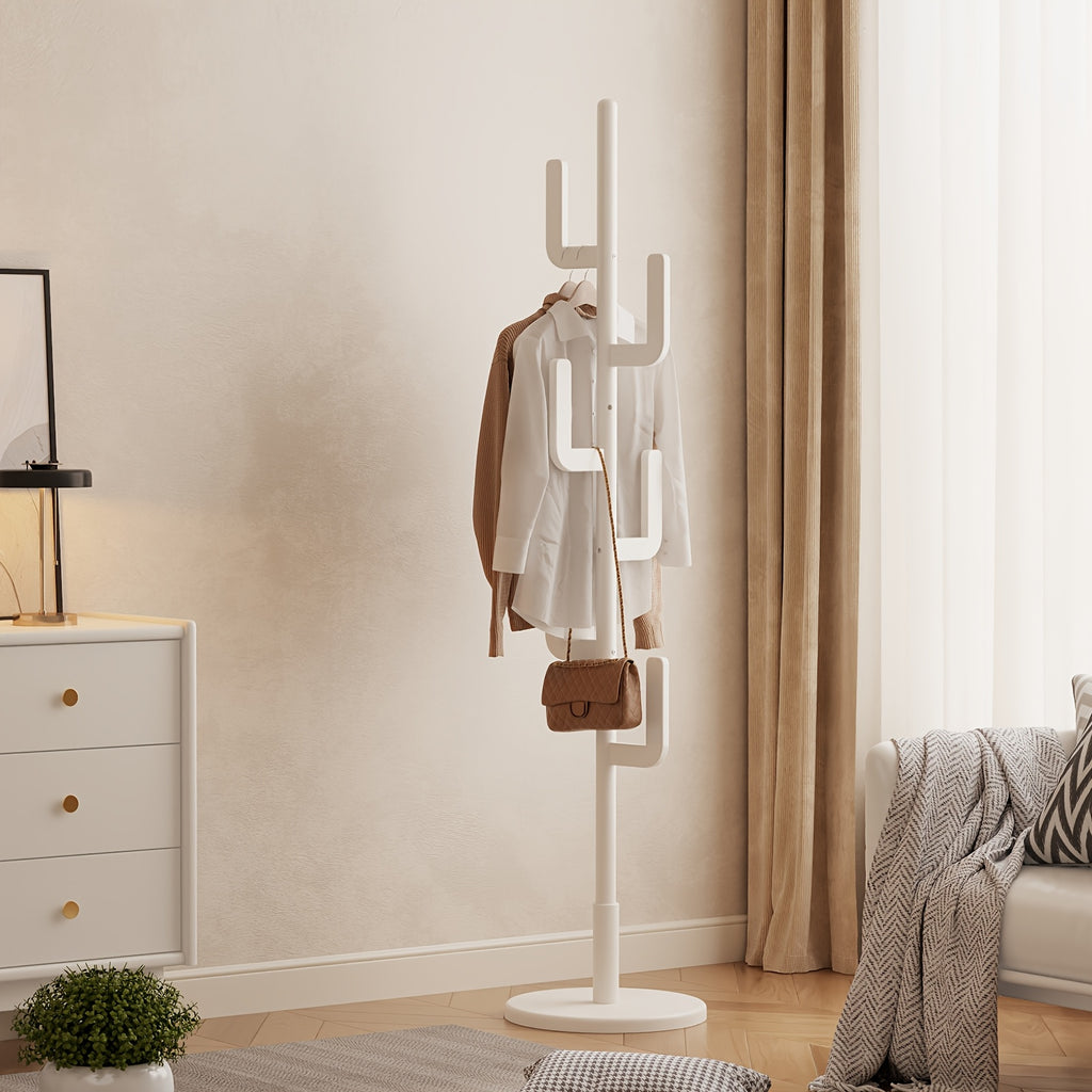 Kaslandi Space Entryway Furniture Coat Rack, Solid Wood Floor Standing Clothes Rack, Bedroom Home Garment Rack with Six Hooks, Multi-Style & Multi-Functional Hanging Coat Rack.