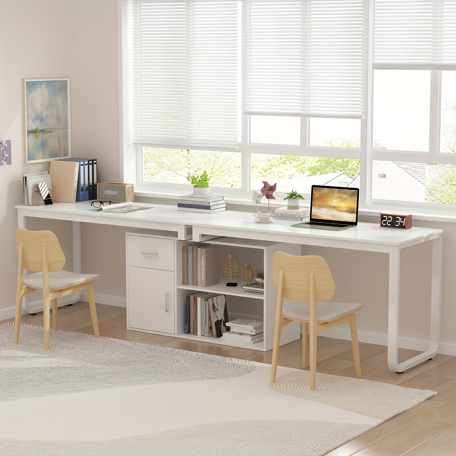Modern L-shaped Computer Desk Modern L-shaped Computer Desk with Drawer | Open Shelves, Filing Cabinet & Spacious Desktop for Home Office, Study Room - White