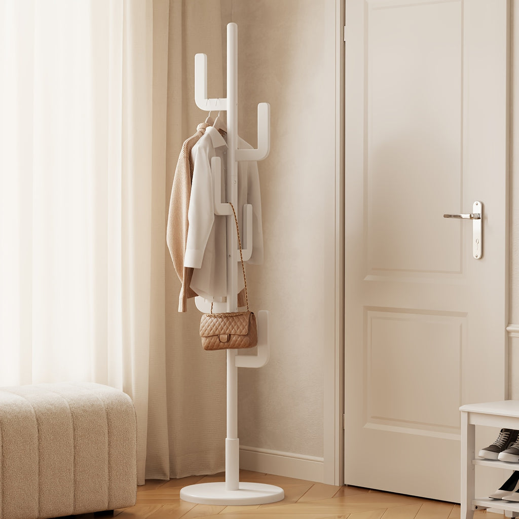 Kaslandi Space Entryway Furniture Coat Rack, Solid Wood Floor Standing Clothes Rack, Bedroom Home Garment Rack with Six Hooks, Multi-Style & Multi-Functional Hanging Coat Rack.