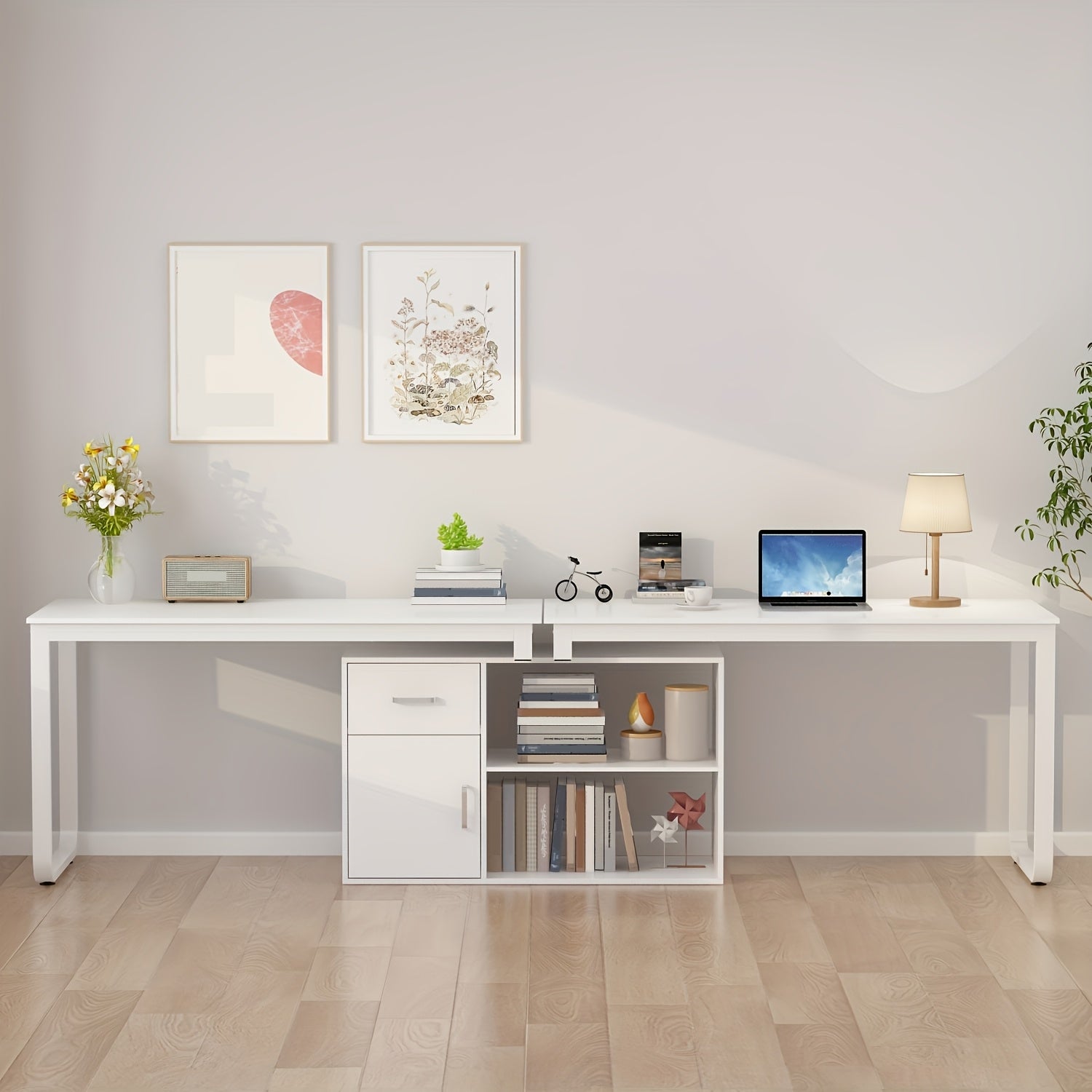 Modern L-shaped Computer Desk Modern L-shaped Computer Desk with Drawer | Open Shelves, Filing Cabinet & Spacious Desktop for Home Office, Study Room - White
