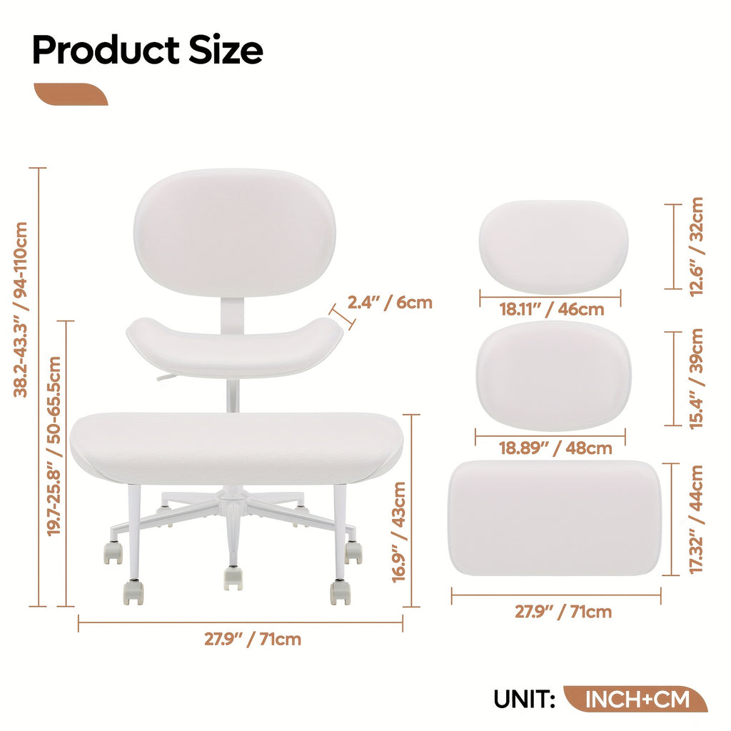 Pinmoco Upgrated Ergonomic Office Chair, Cross Legged Office Chair, Height Adjustable Back Support, 360° Swivel Seat and Stool, 5-Wheel Base, Heavy-Duty Rolling Desk Chair, Faux PU Black\u002FWhite, Upgrated Version