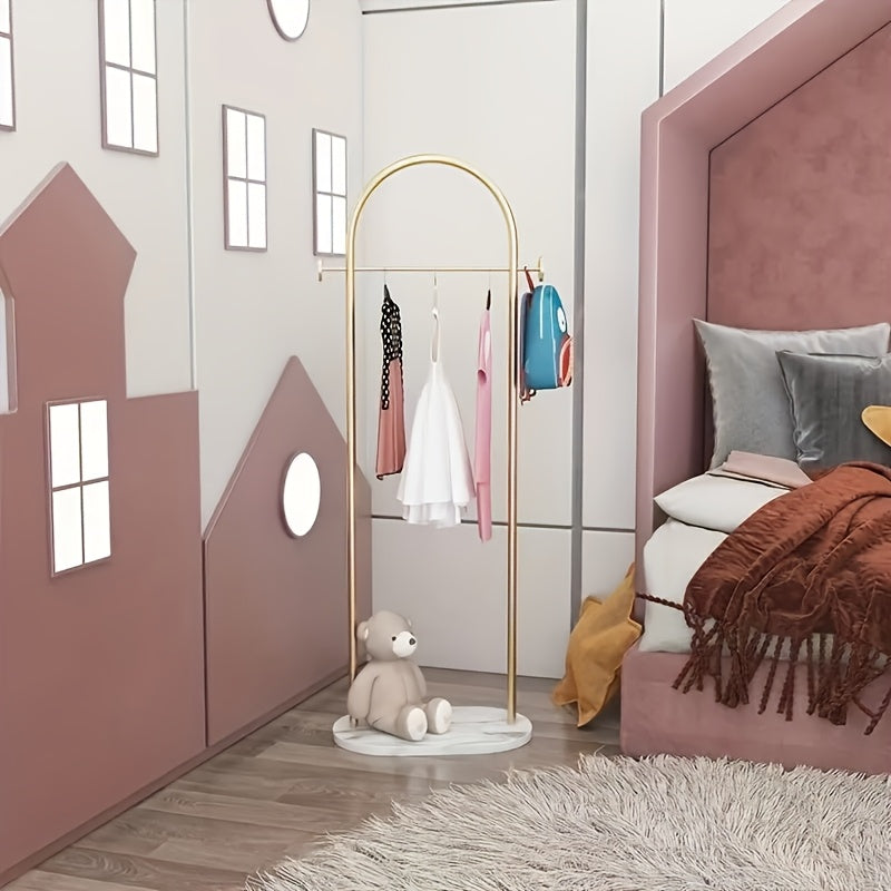 1pc Modern Metal Garment Rack with Marble Base, Heavy Duty Coat Hanger Stand for Bedroom, Clothes Organizer for Bags, Hats, Scarves, Jackets, Clothing Rack, Standing