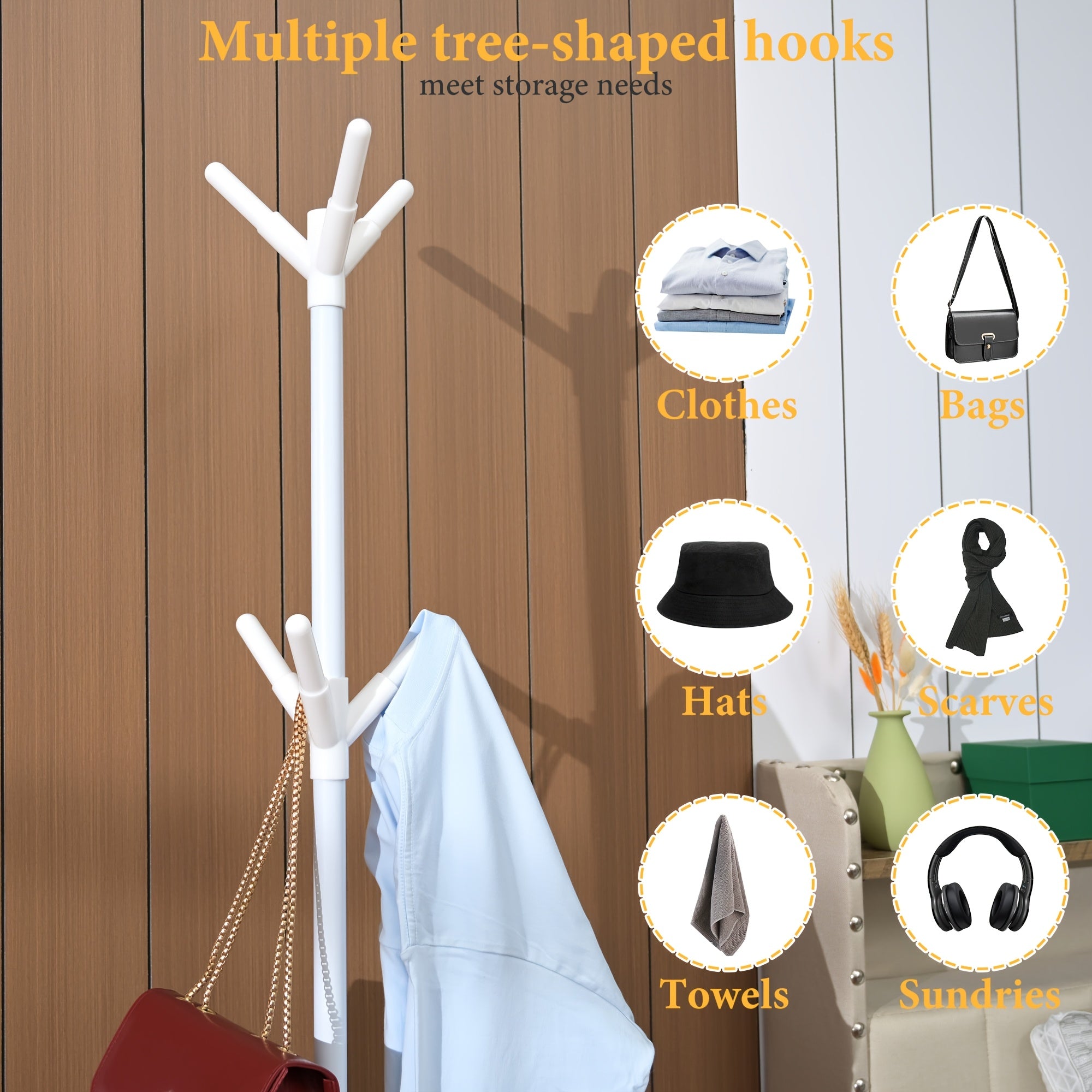 9-Hook Tree Branch Pattern Metal Coat Rack - Elegant Multi-Color Design For Hats, Bags, Scarves & Towels - Durable Plastic With Lacquered Finish - Ldeal For Home UseHome Organization Decorative Coat Rack Durable Plastic Rack, Coat Rack For Home