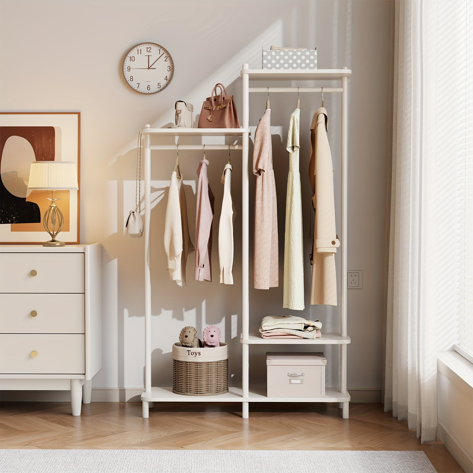 Kaslandi Solid Wood Coat Rack Furniture | Multi-Tier Hanging Rack, Clothes Hanging Rack, Clothes Drying Rack | Upper And Lower Storage + Alphabet Shelf Design | Versatile for Foyer And Bedroom! Free Shipping